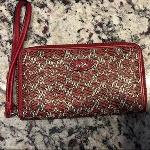 Coach Red and White Wristlet Wallet